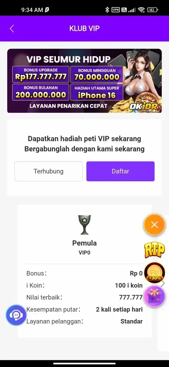 OKIDR program VIP seumur hidup dengan bonus upgrade besar